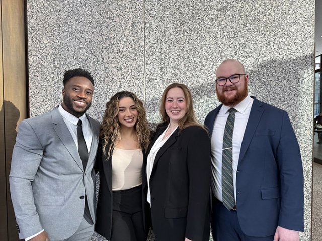 Mock Trial Team members Koby Adu-Poku, Lina Girgis, Megan Porter, Zach MacMillan