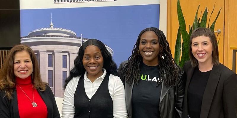 Pardoned Clients Judith Amicone and Jalina Lockhart with Clinic Director Khalida Sims and Assistant Director Kate Pruchnicki 